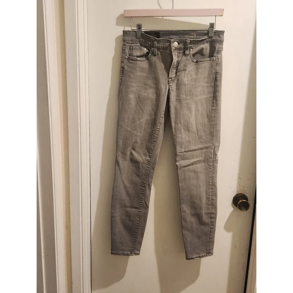 J.Crew Jeans Womens 28  Toothpick Gray Tapered Stretch Mid‎ Rise Distressed Hem
